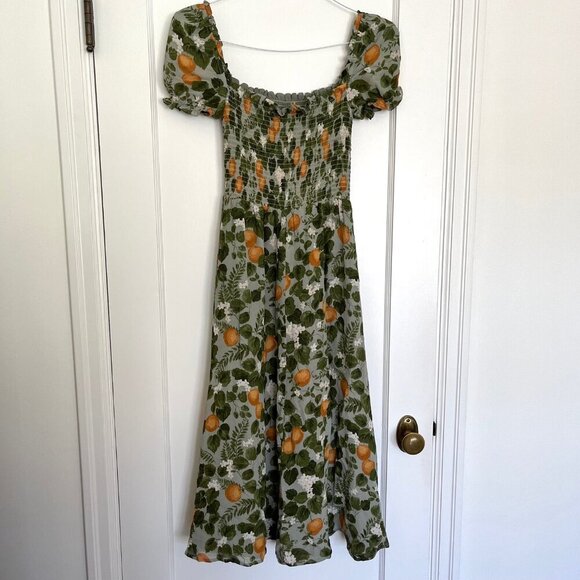 Reformation Inka Midi Smocked Dress in Orange Grove | Size XS - Picture 4 of 9